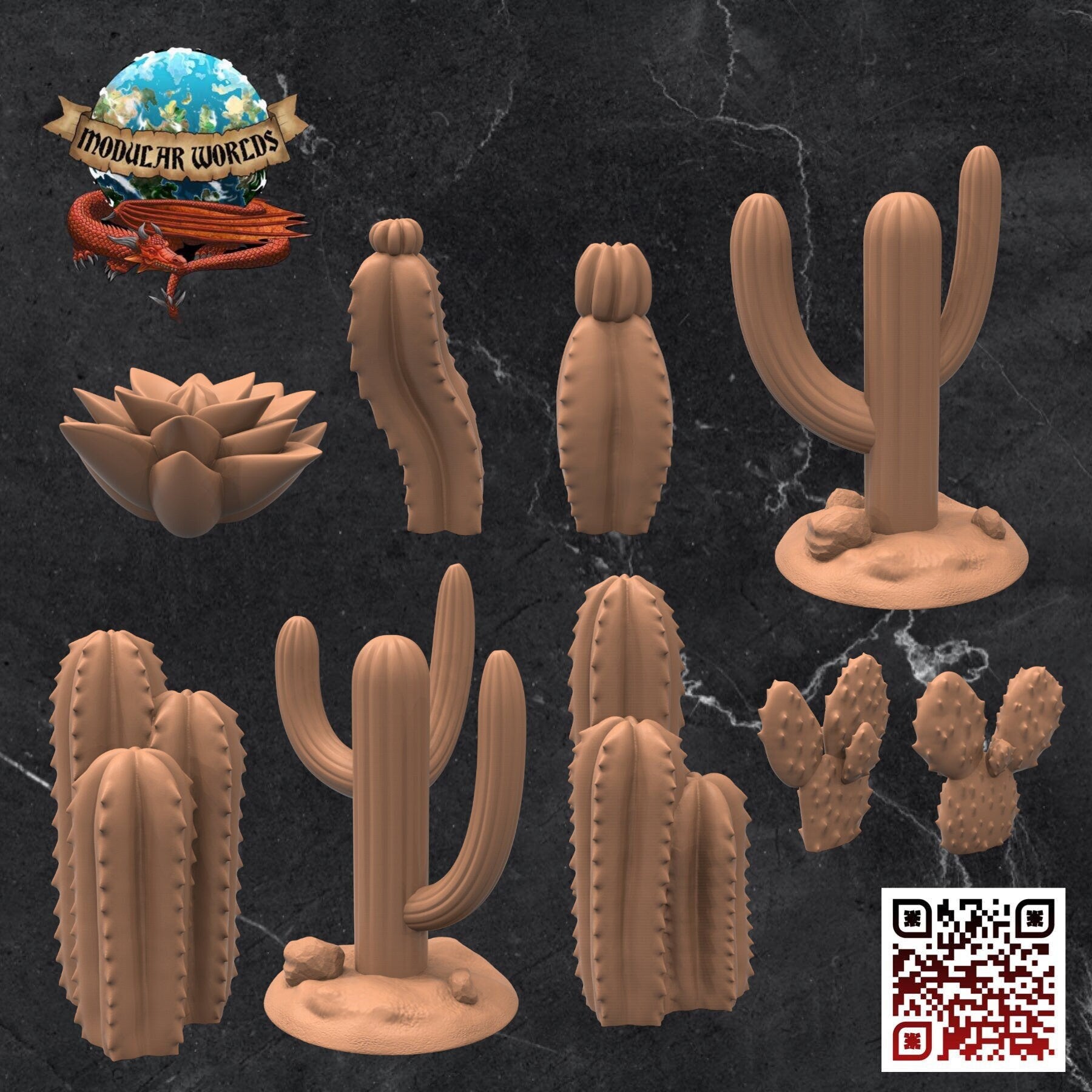 Small Cacti Set (x9): Tabletop Gaming Miniature (Resin 3D Print)