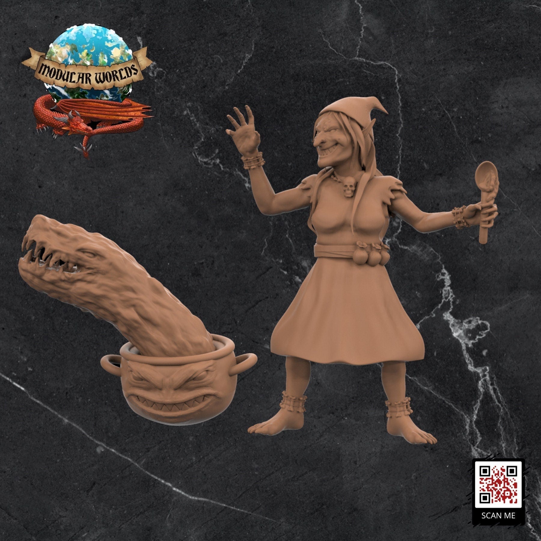 Hag & Cauldron: Tabletop Gaming Miniature (Resin 3D Print)