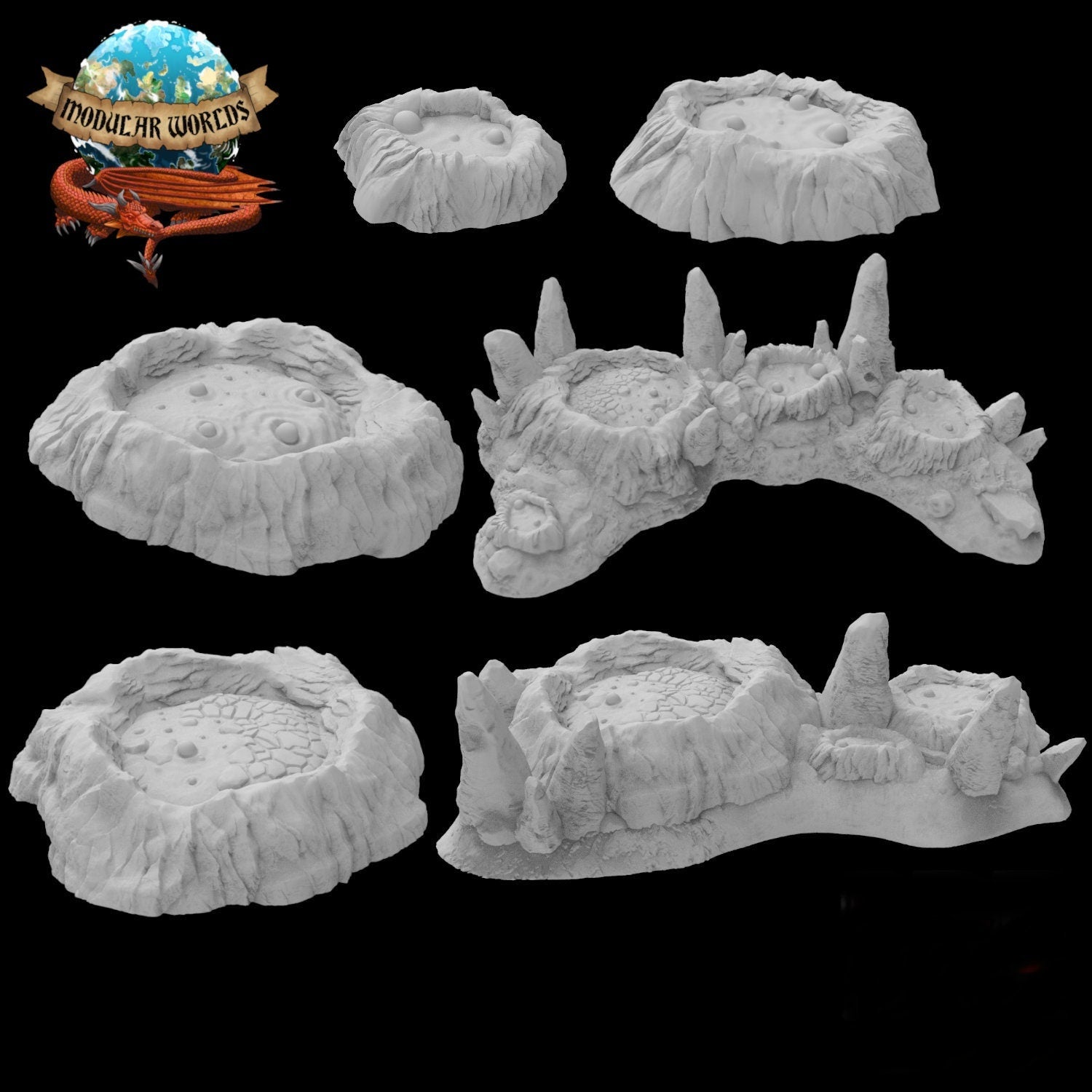 Magma Pools/Craters 28mm Resin Printed RPG Terrain
