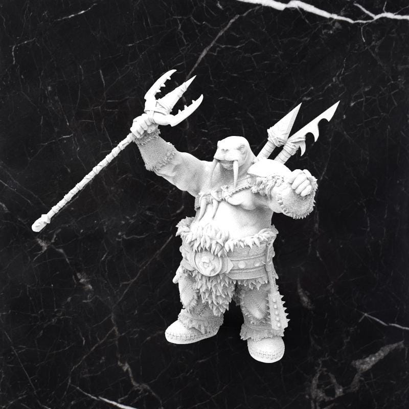 Walrusfolk Chieftain: Tabletop Gaming Miniature (Resin 3D Print)