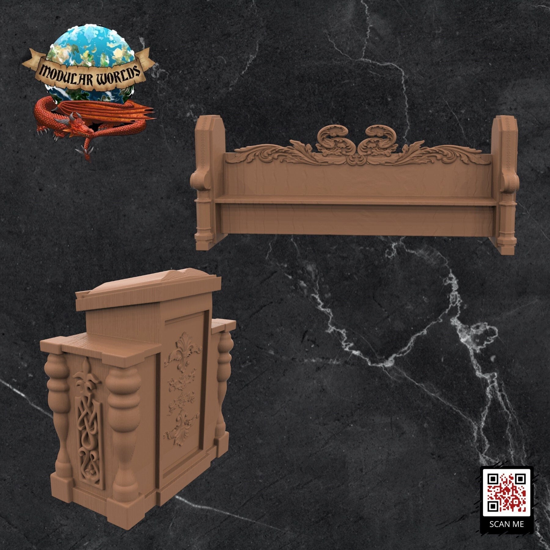 Church Altar & Pews: Tabletop Gaming Miniature (Resin 3D Print)