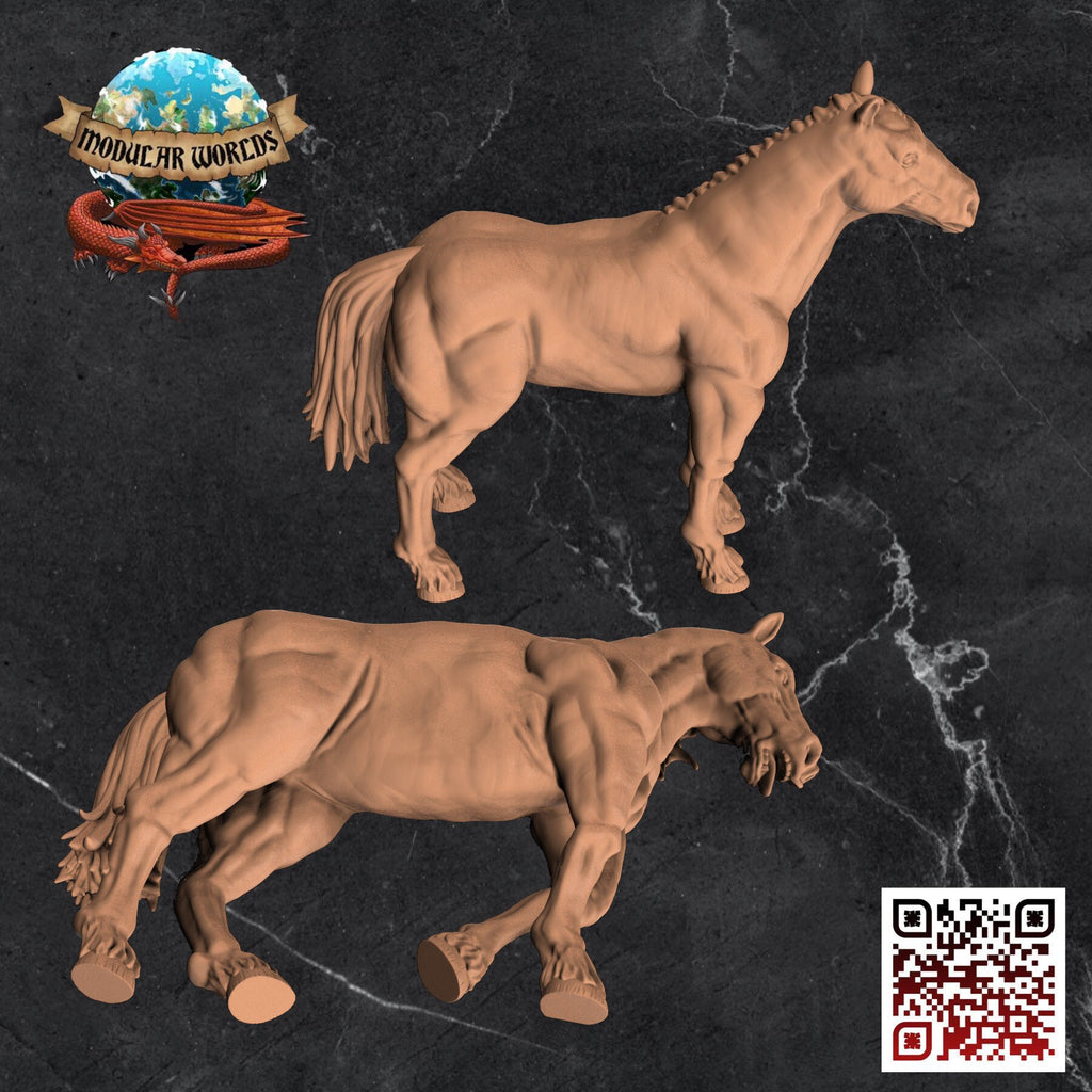 Draft Horse & Corpse Set: Tabletop Gaming Miniature (Resin 3D Print)