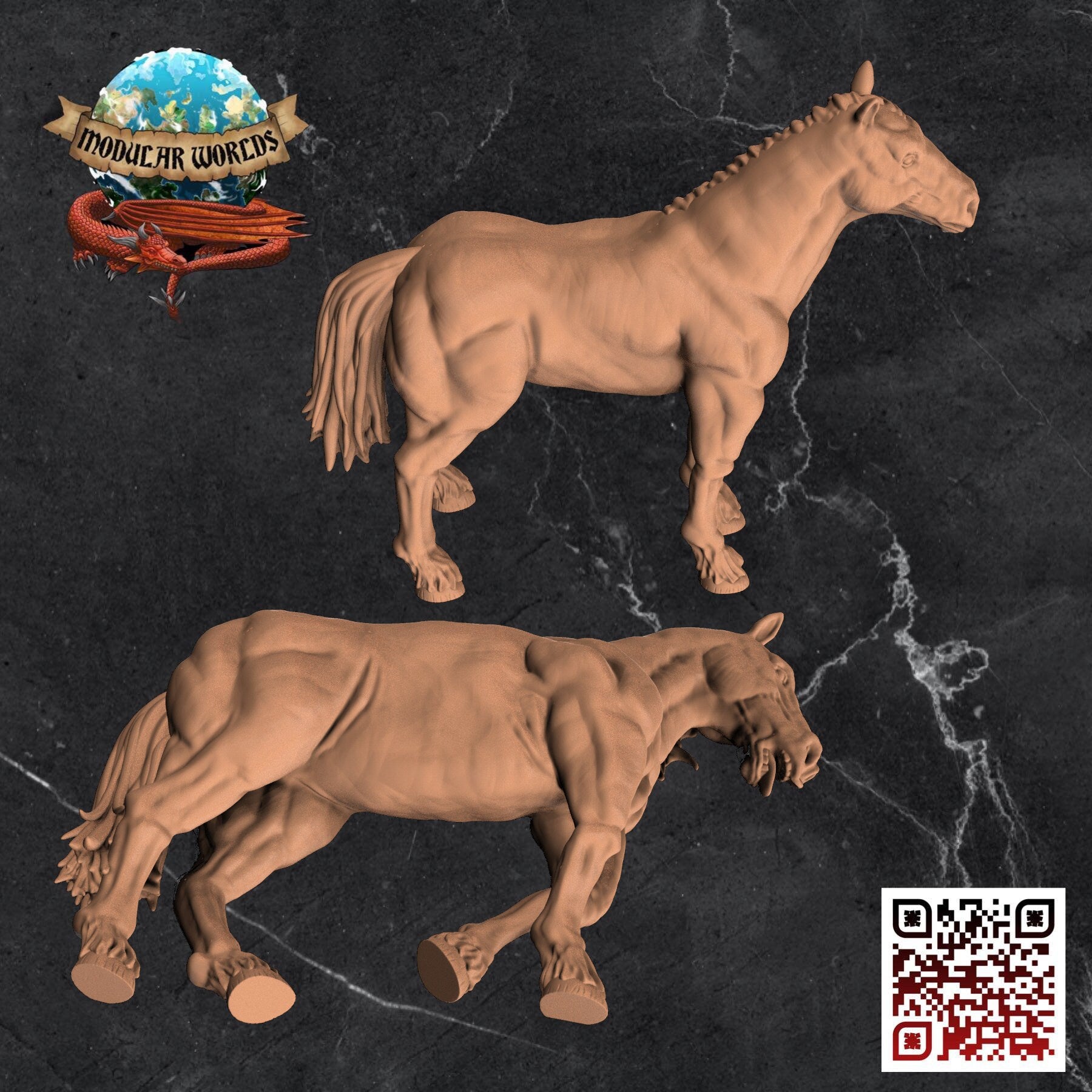 Draft Horse & Corpse Set: Tabletop Gaming Miniature (Resin 3D Print)