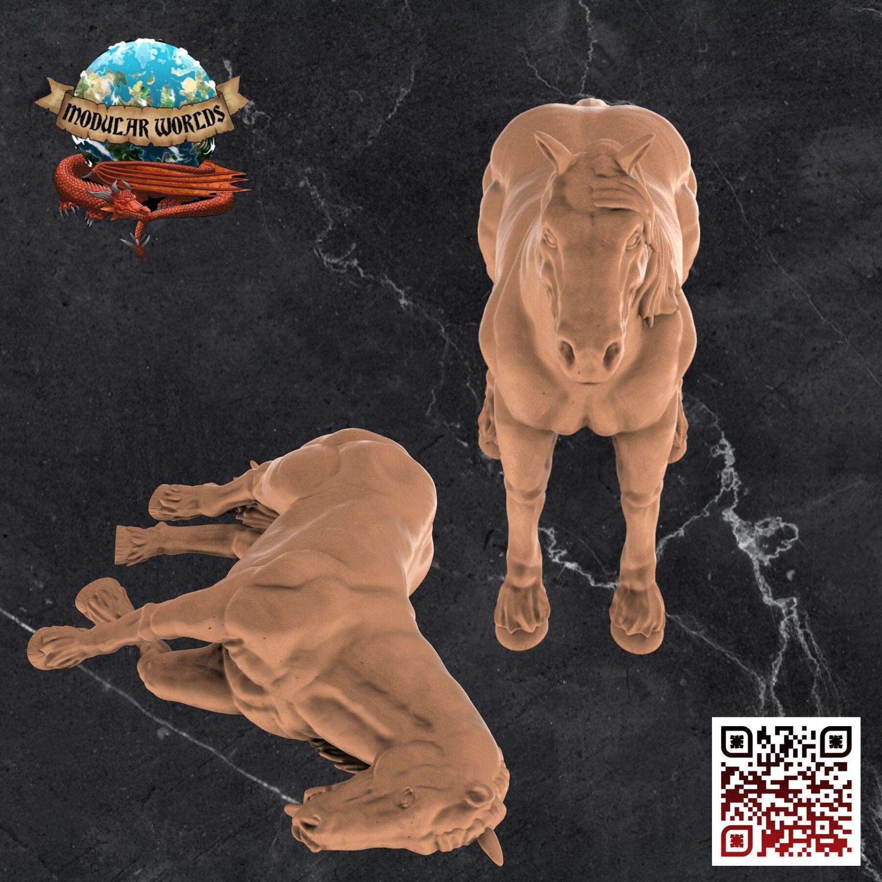Draft Horse & Corpse Set: Tabletop Gaming Miniature (Resin 3D Print)