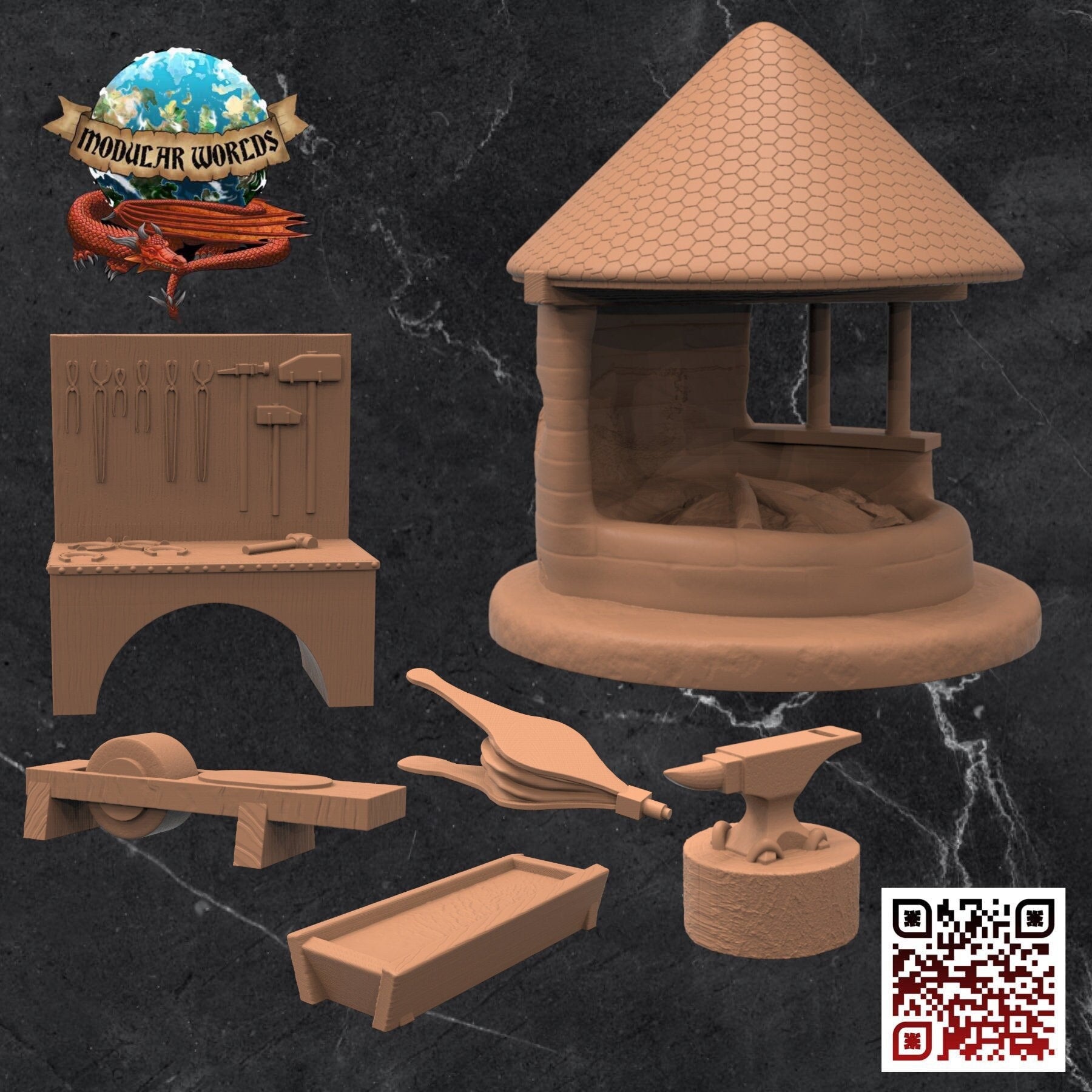 Blacksmith Set (6 Pieces): Tabletop Gaming Miniature (Resin 3D Print)