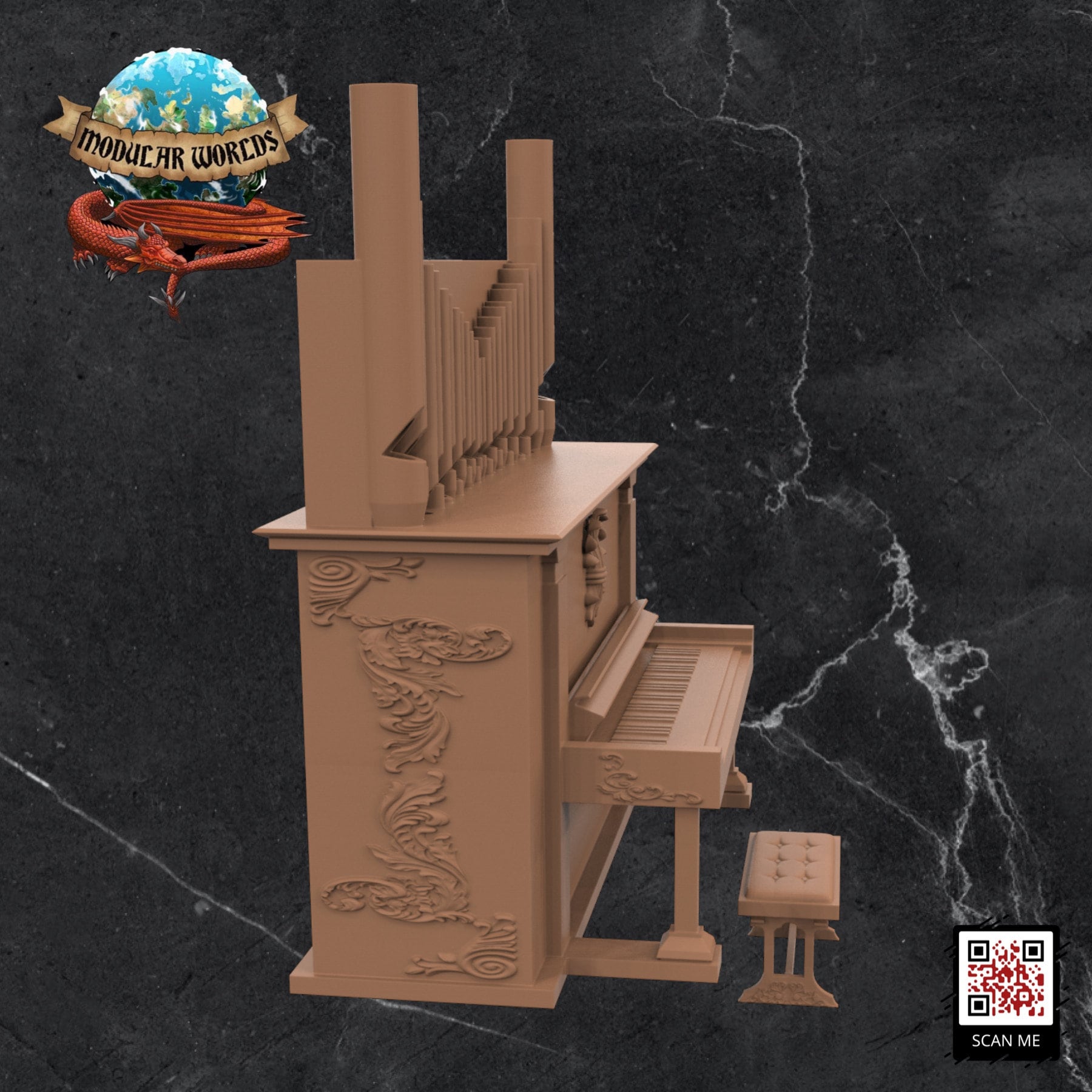 Church Organ & Stool: Tabletop Gaming Miniature (Resin 3D Print)