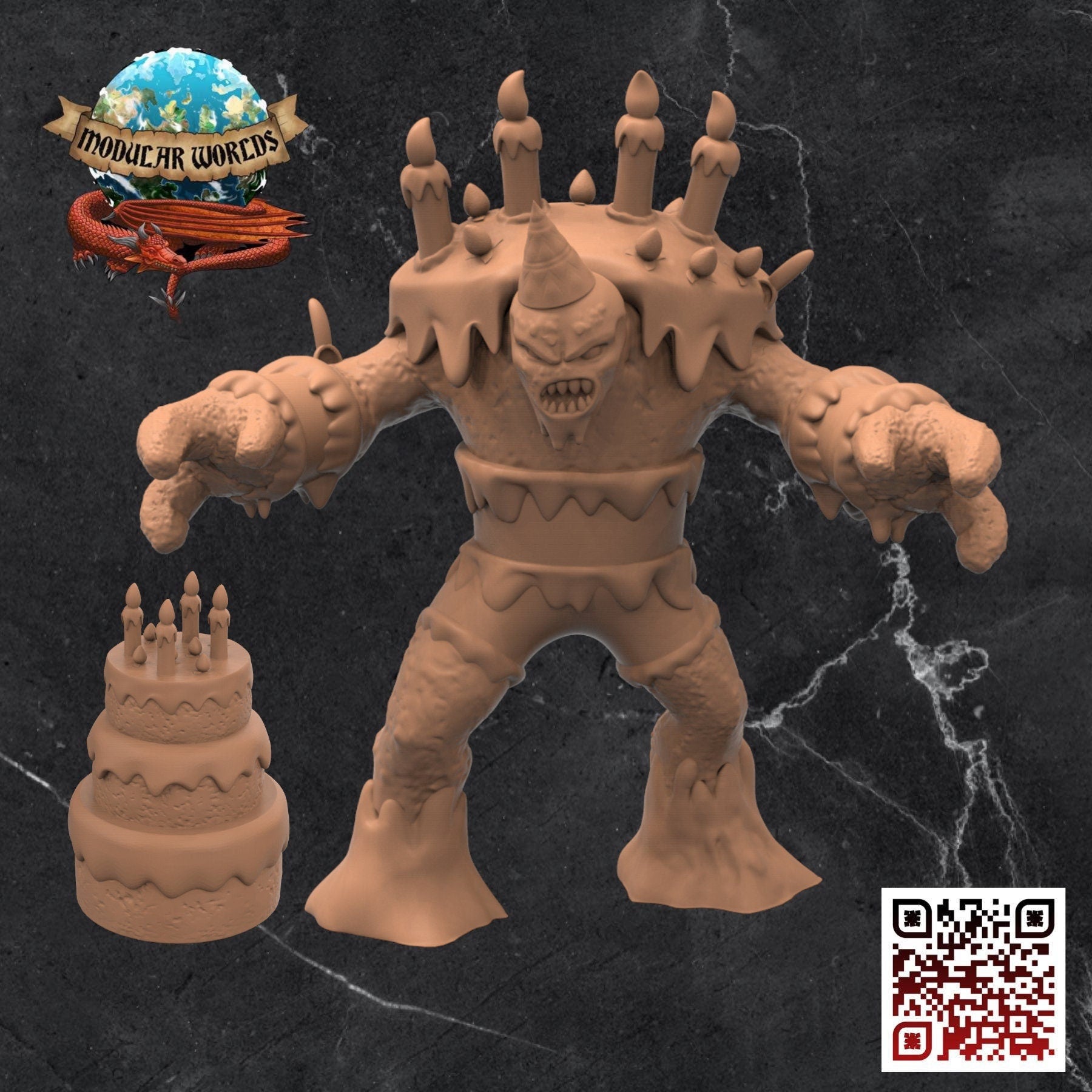 Cake Golem & Cake: Tabletop Gaming Miniature (Resin 3D Print)