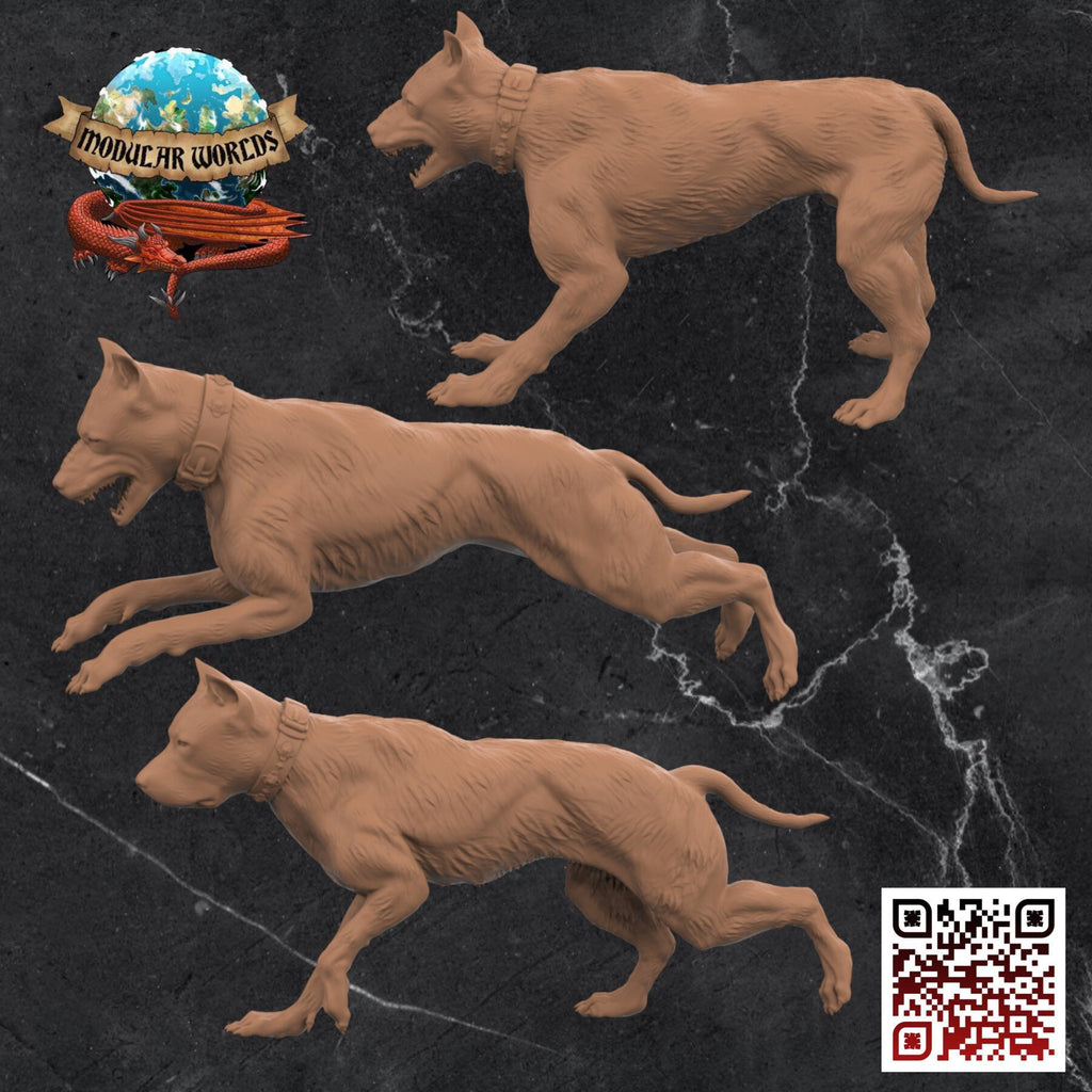 Hunting Hounds (x 3): Tabletop Gaming Miniature (Resin 3D Print)