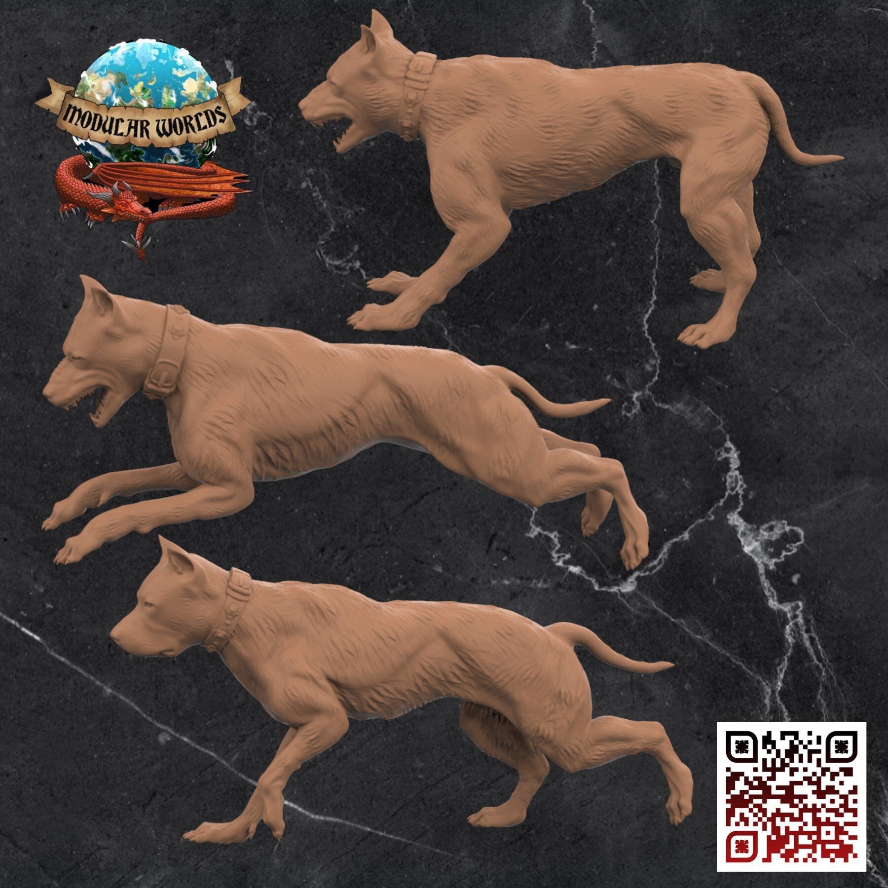 Hunting Hounds (x 3): Tabletop Gaming Miniature (Resin 3D Print)