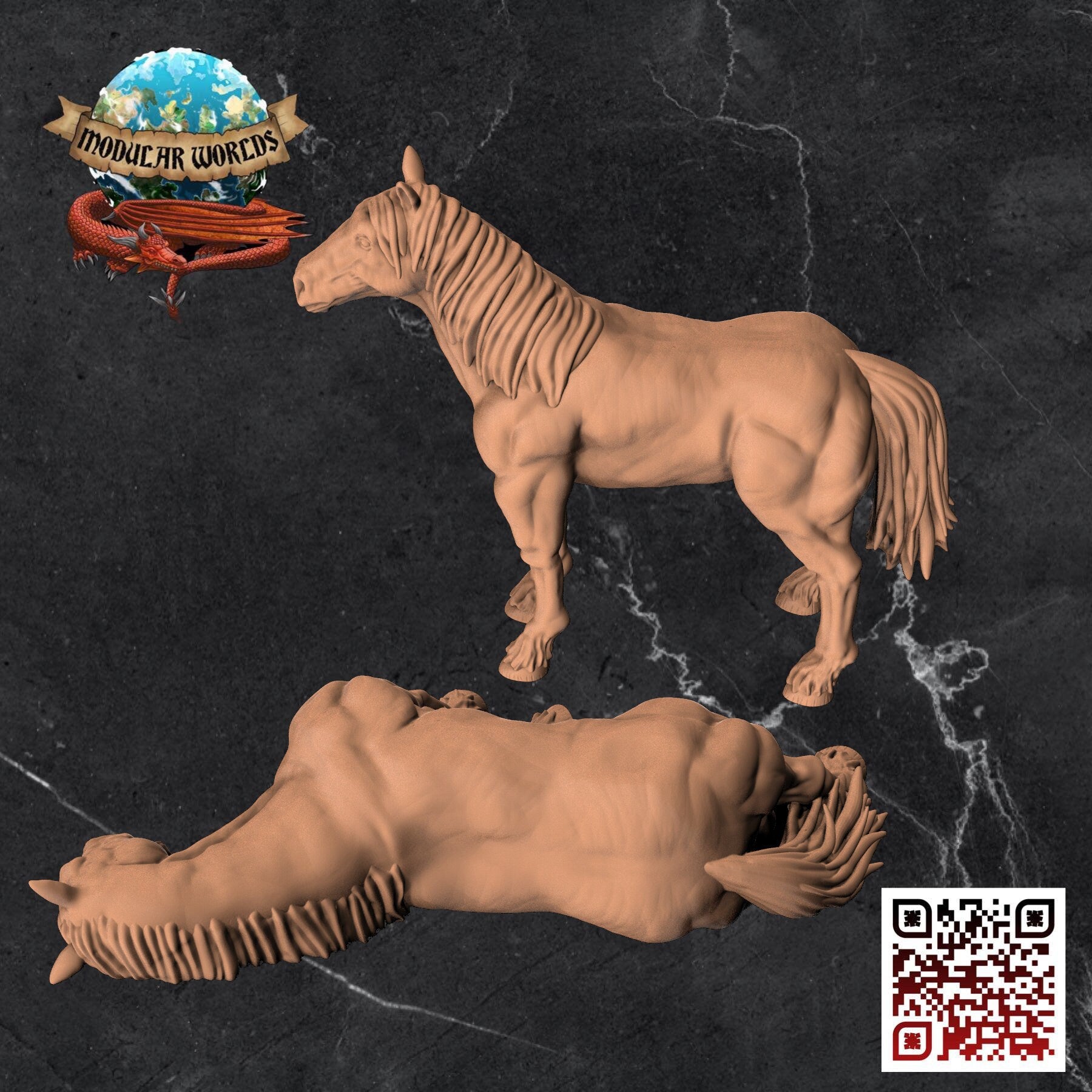 Draft Horse & Corpse Set: Tabletop Gaming Miniature (Resin 3D Print)