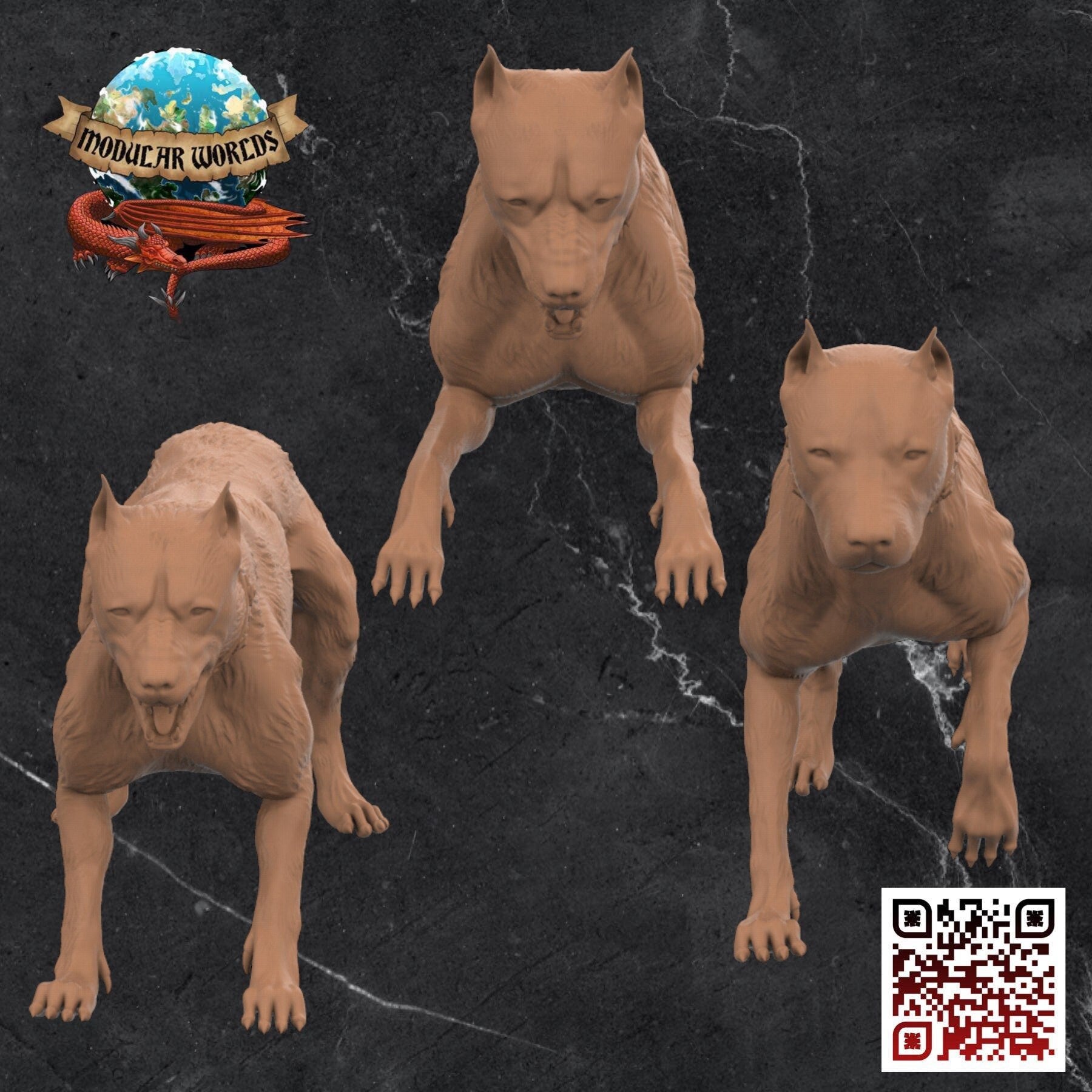 Hunting Hounds (x 3): Tabletop Gaming Miniature (Resin 3D Print)