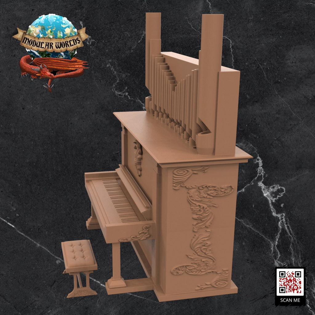 Church Organ & Stool: Tabletop Gaming Miniature (Resin 3D Print)