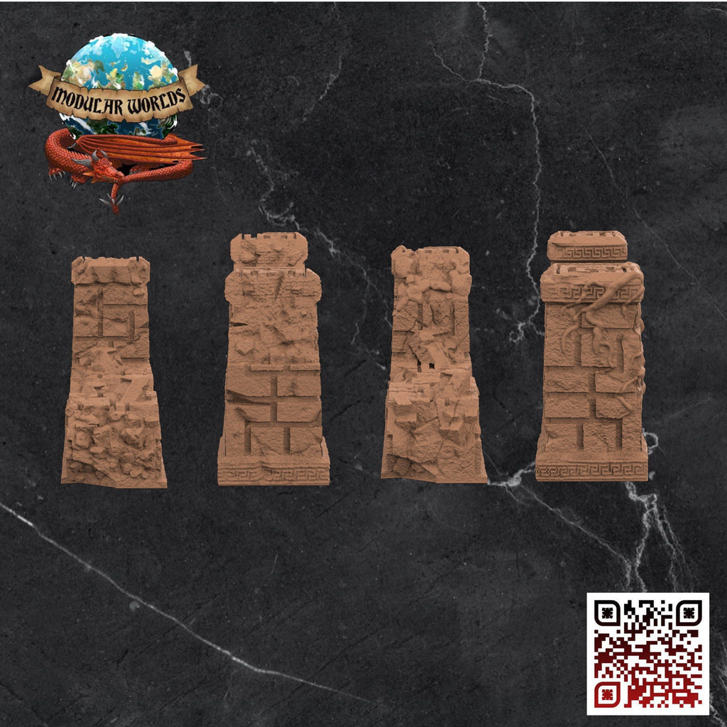 Aztec Ruined Walls (Set of 4): Tabletop Gaming Miniature (Resin 3D Print)