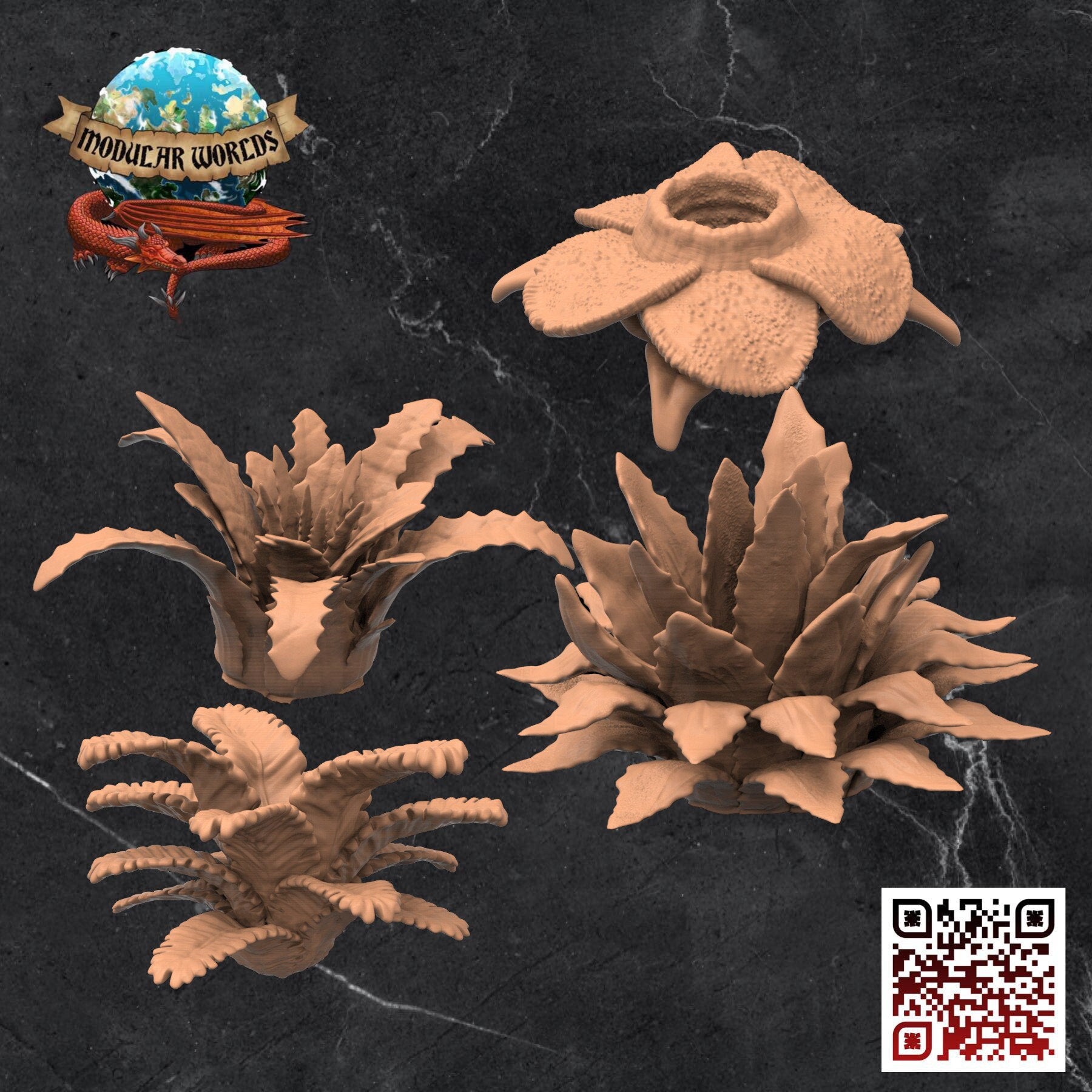 Jungle Plants (x4): Tabletop Gaming Miniature (Resin 3D Print)