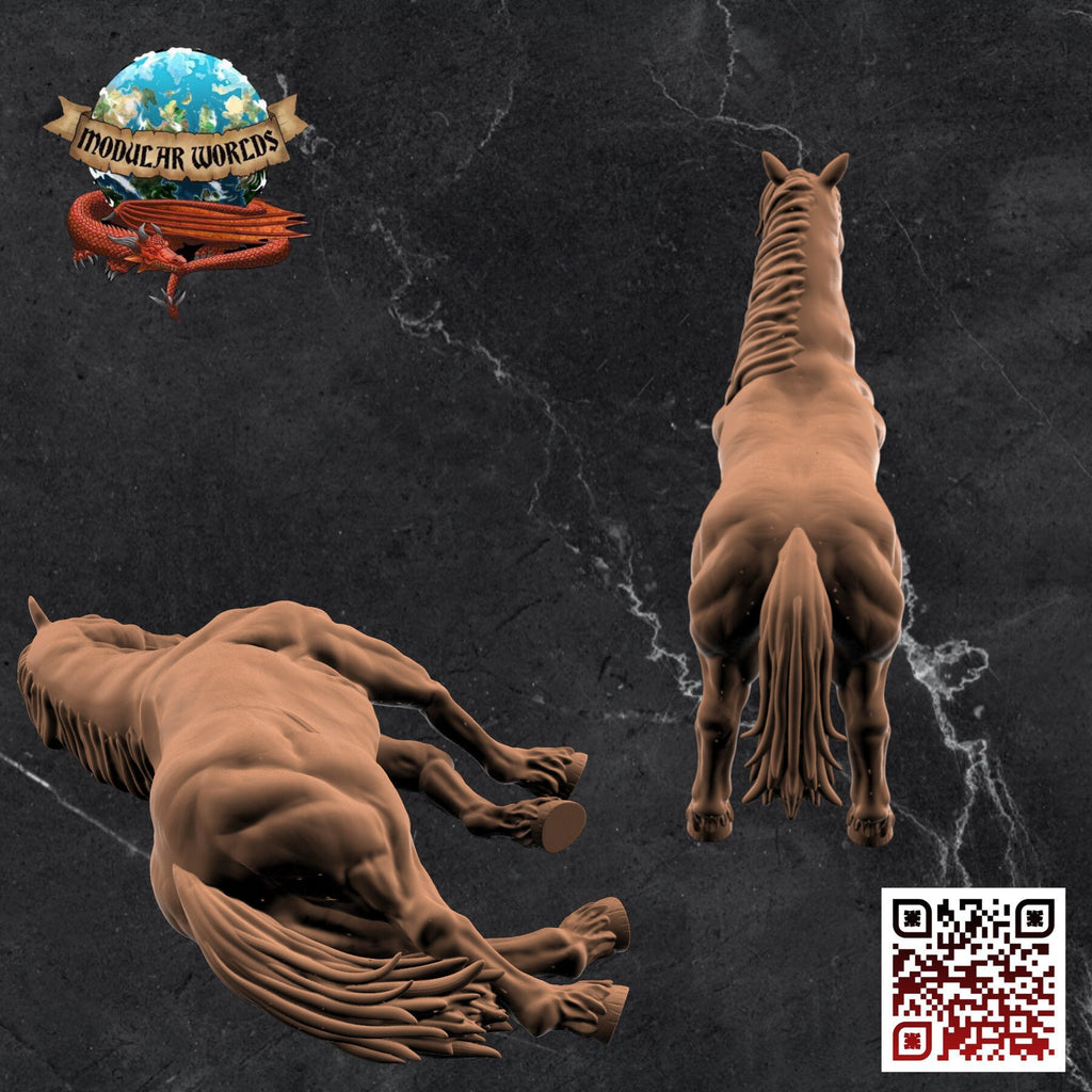 Draft Horse & Corpse Set: Tabletop Gaming Miniature (Resin 3D Print)