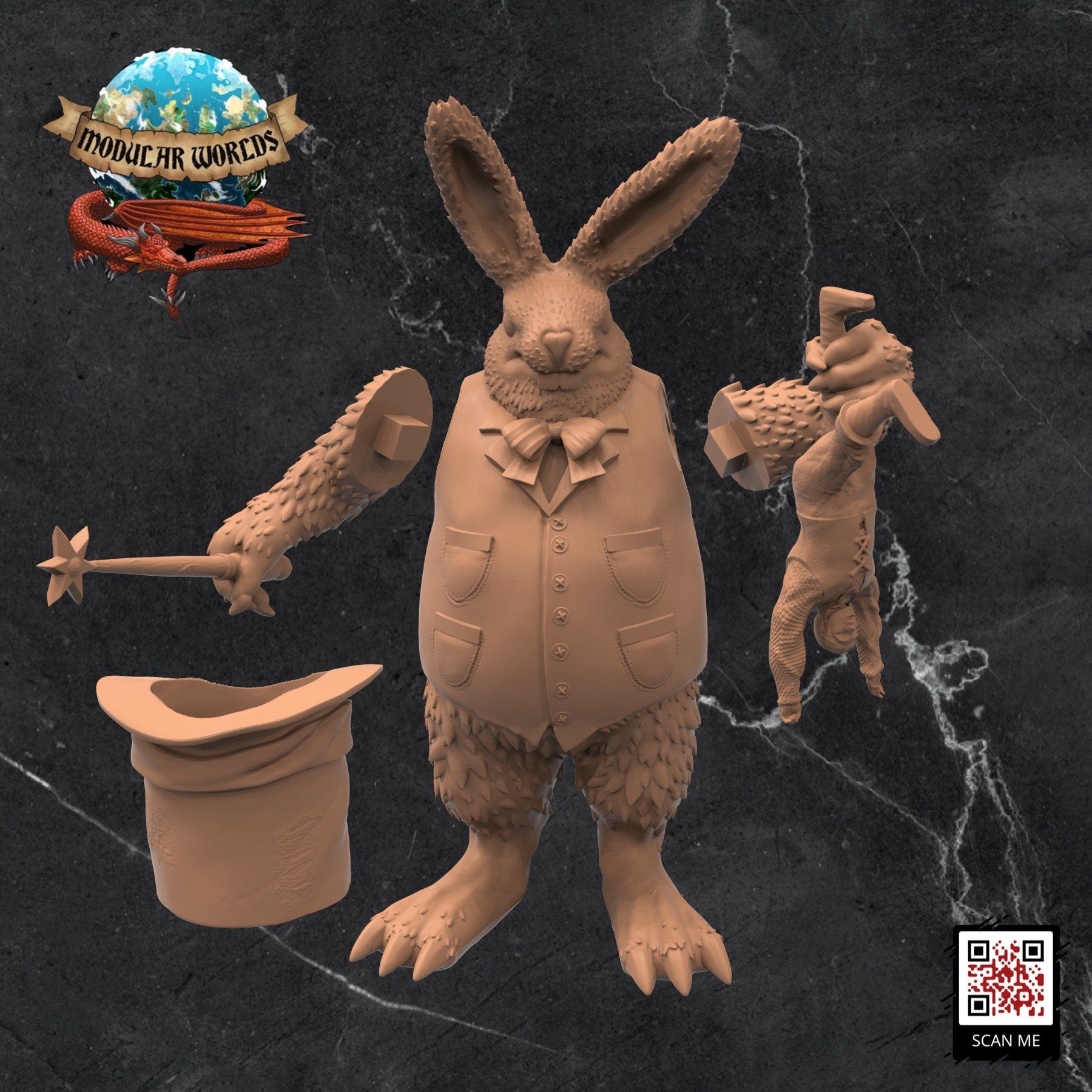 Rabbitfolk Magician: Tabletop Gaming Miniature (Resin 3D Print)